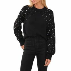 Cheapest 🔔 Chelsea & Violet Mock Neck Drop Shoulder Long Balloon Pearl Boucle Statement Sweater Silver Heather ✔️ -Chelsea & Violet Sales unnamed file 42