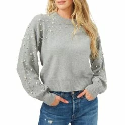 Cheapest 🔔 Chelsea & Violet Mock Neck Drop Shoulder Long Balloon Pearl Boucle Statement Sweater Silver Heather ✔️ -Chelsea & Violet Sales unnamed file 43