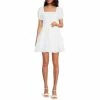 Best deal ✨ Chelsea & Violet Square Neck Short Puff Sleeve Linen Tie Back Detail Ruffle Tiered Mini 👗 Dress Ultra White 😉 -Chelsea & Violet Sales unnamed file 439