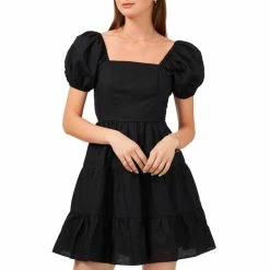 Best deal ✨ Chelsea & Violet Square Neck Short Puff Sleeve Linen Tie Back Detail Ruffle Tiered Mini 👗 Dress Ultra White 😉 -Chelsea & Violet Sales unnamed file 441