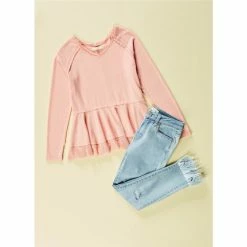 Outlet 👍 Chelsea & Violet 👧 Girls Big 👧 Girls 7-16 Exaggerated Fringe-Hem Skinny 👖 Jeans Classic Wash 🛒 -Chelsea & Violet Sales unnamed file 468