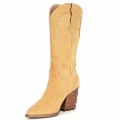 Buy ✨ Chelsea & Violet Fexx Suede Block Heel Western 🥾 Boots Tan 💯 -Chelsea & Violet Sales unnamed file 508