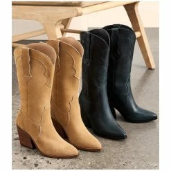 Buy ✨ Chelsea & Violet Fexx Suede Block Heel Western 🥾 Boots Tan 💯 -Chelsea & Violet Sales unnamed file 511