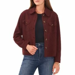Flash Sale 👍 Chelsea & Violet Faux Shearling Point Collar Button Front Jacket Merlot 🧨