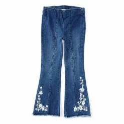 New 🔔 Chelsea & Violet Little 👧 Girls 2T-6X Embroidered Denim Wide Leg Pull-On 👖 Jeans Dark Stone 😉