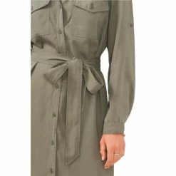 Cheapest ✨ Chelsea & Violet Tencel Point Collar Long Sleeve Self Tie Belted Button Front Midi 👕 Shirt 👗 Dress Rich Black 😉 -Chelsea & Violet Sales unnamed file 563