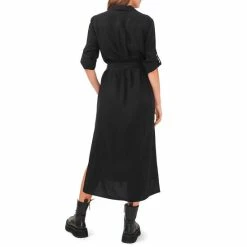 Cheapest ✨ Chelsea & Violet Tencel Point Collar Long Sleeve Self Tie Belted Button Front Midi 👕 Shirt 👗 Dress Rich Black 😉 -Chelsea & Violet Sales unnamed file 565
