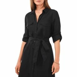 Cheapest ✨ Chelsea & Violet Tencel Point Collar Long Sleeve Self Tie Belted Button Front Midi 👕 Shirt 👗 Dress Rich Black 😉 -Chelsea & Violet Sales unnamed file 566