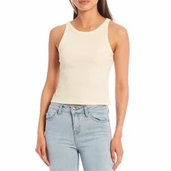 Promo 🛒 Chelsea & Violet Cropped Racer Crew Neck Sleeveless Ribbed Knit Tank Top Black 🔥 -Chelsea & Violet Sales unnamed file 574