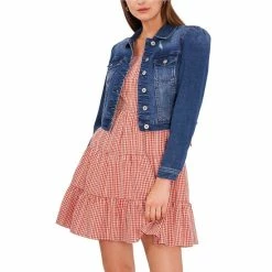 Best deal 🎉 Chelsea & Violet Distressed Point Collar Long Puff Sleeve Cropped Denim Jacket Quartz Wash 🎁