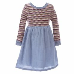 Buy 🧨 Chelsea & Violet Little 👧 Girls 2T-6X Sweater Gauze 👗 Dress Light Blue 🥰
