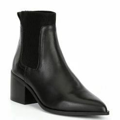 Buy 😍 Chelsea & Violet Audrina Leather Pointed Toe Block Heel Booties Black 😀 -Chelsea & Violet Sales unnamed file 634