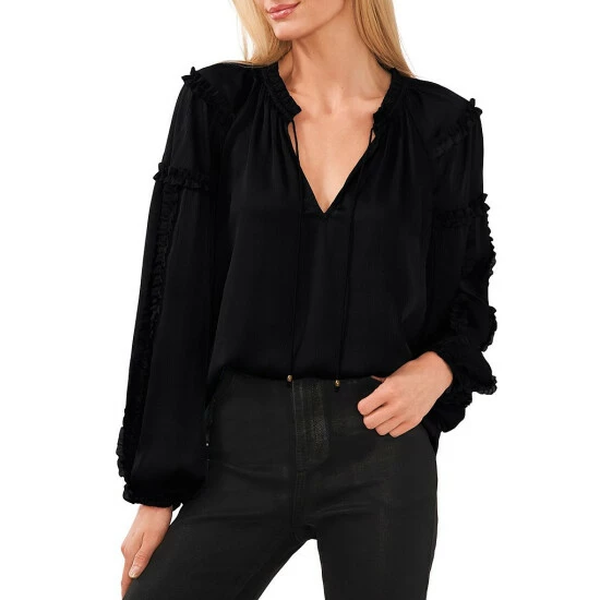 Top 10 ⭐ Chelsea & Violet Plisse Ruffle Split V-Neck Long Balloon Sleeve Blouse Antique White ⌛ 3 Top 10 ⭐ Chelsea & Violet Plisse Ruffle Split V-Neck Long Balloon Sleeve Blouse Antique White ⌛