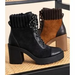 Cheap 🔔 Chelsea & Violet Zaira Leather And Suede Lug Sole Platform Booties Black 😀 -Chelsea & Violet Sales unnamed file 672