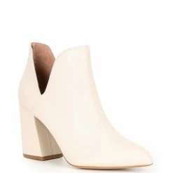 Budget 🥰 Chelsea & Violet Rubi Leather Pointed Toe Dip Ankle Booties Ivory 🎁