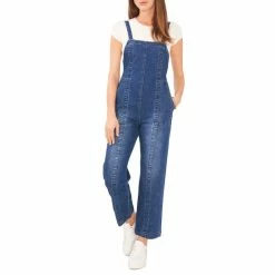 Outlet 🔥 Chelsea & Violet Sleeveless Square Neck Straight Leg Denim Jumpsuit Quartz Wash 🎉