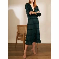 New 👍 Chelsea & Violet Plisse Satin Ruffle Deep V-Neck Long Smocked Cuff Sleeve Tiered Maxi 👗 Dress Champagne Toast 👍 -Chelsea & Violet Sales unnamed file 7