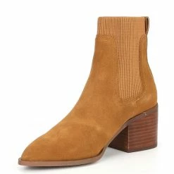 Hot Sale 🛒 Chelsea & Violet Audrina Suede Pointed Toe Block Heel Booties Cognac ⌛ -Chelsea & Violet Sales unnamed file 718