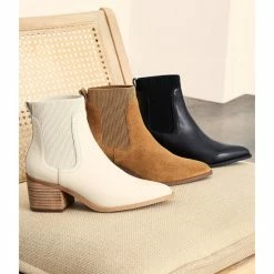 Hot Sale 🛒 Chelsea & Violet Audrina Suede Pointed Toe Block Heel Booties Cognac ⌛ -Chelsea & Violet Sales unnamed file 721