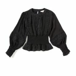Budget 😉 Chelsea & Violet Big 👧 Girls 7-16 Woven Lace Trim Blouse Black ⌛