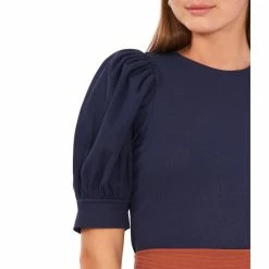 Flash Sale ✔️ Chelsea & Violet Crew Neck Short Puff Sleeve Ribbed Knit Top Classic Navy ✔️ -Chelsea & Violet Sales unnamed file 764