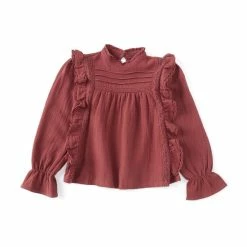 Top 10 🧨 Chelsea & Violet 👧 Girls Big 👧 Girls 7-16 Lace Inset Pleated Ruffle Mock Neck Blouse Bronze 😍
