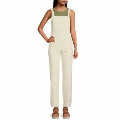 Best reviews of 🎁 Chelsea & Violet Sleeveless Square Neck Straight Leg Denim Jumpsuit Toasted Ivory 🛒