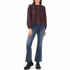 Discount 😉 Chelsea & Violet Check Print Long Sleeve Crinkle Cotton Lace Inset Top Merlot Multi ⌛ -Chelsea & Violet Sales unnamed file 793