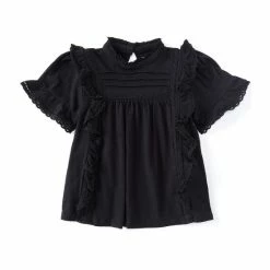 Discount β¨ Chelsea & Violet Big π§ Girls 7-16 Lace Inset Pleated Ruffle Mock Neck Top Yellow π