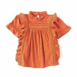 Discount ✨ Chelsea & Violet Big 👧 Girls 7-16 Lace Inset Pleated Ruffle Mock Neck Top Yellow 😍 -Chelsea & Violet Sales unnamed file 797