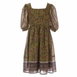 Cheap 🧨 Chelsea & Violet 👧 Girls Big 👧 Girls 7-16 Printed Tie-Back Pleated Baby Doll 👗 Dress Multi 🎉