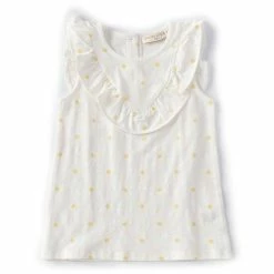 Promo 🎁 Chelsea & Violet Little 👧 Girls 2T-6X Months Ruffle Yoke Dot Tank White 👍