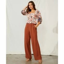 Budget 🔔 Chelsea & Violet Woven Straight Leg Pocketed High Waisted Pants Copper Brown ✨ -Chelsea & Violet Sales unnamed file 818