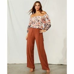 Budget 🔔 Chelsea & Violet Woven Straight Leg Pocketed High Waisted Pants Copper Brown ✨ -Chelsea & Violet Sales unnamed file 819