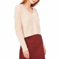 Cheapest 😀 Chelsea & Violet V-Neck Drop Shoulder Long Sleeve Cropped Sweater Pearl 🌟