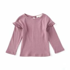 Deals 👏 Chelsea & Violet Baby 👧 Girls 12-24 Months Ribbed Ruffle Long Sleeve Tee Magenta 🛒