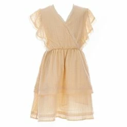 New 😉 Chelsea & Violet Big 👧 Girls 7-16 Lace Detail Ruffle Tiered 👗 Dress Light Clay 💯