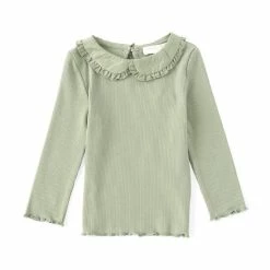 Cheap 🔔 Chelsea & Violet Baby 👧 Girls 12-24 Months Woven Collar Ribbed Long Sleeve Top Green 🛒