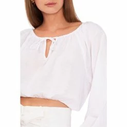 New 😉 Chelsea & Violet Linen Tie Round Neck Long Raglan Sleeve Elastic Hem Crop Top Buttercup ⭐ -Chelsea & Violet Sales unnamed file 858