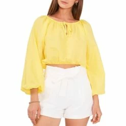 New 😉 Chelsea & Violet Linen Tie Round Neck Long Raglan Sleeve Elastic Hem Crop Top Buttercup ⭐ -Chelsea & Violet Sales unnamed file 859