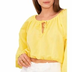 New 😉 Chelsea & Violet Linen Tie Round Neck Long Raglan Sleeve Elastic Hem Crop Top Buttercup ⭐ -Chelsea & Violet Sales unnamed file 861
