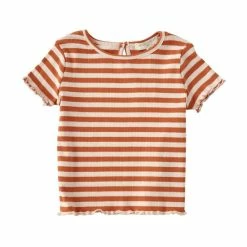 Best deal 👏 Chelsea & Violet Baby 👧 Girls 12-24 Months Striped Short Sleeve Lettuce Edge Ribbed Knit Tee Rust Stripe 😉