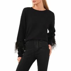 Best Pirce 😍 Chelsea & Violet Long Sleeve Crew Neck Ostrich Feather Sweater Antique White ⌛