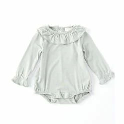Best Sale π Chelsea & Violet Baby π§ Girls Newborn-9 Months Ruffle Neck Long Sleeve Romper Dusty Green β¨