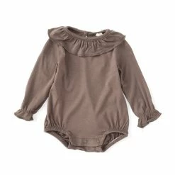 Best Sale 🎉 Chelsea & Violet Baby 👧 Girls Newborn-9 Months Ruffle Neck Long Sleeve Romper Dusty Green ✨ -Chelsea & Violet Sales unnamed file 907