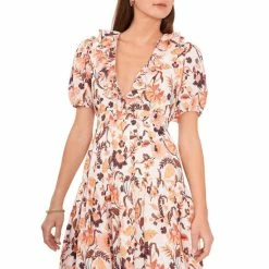 Coupon 🤩 Chelsea & Violet Short Puff Sleeve Floral Batik Border Print V-Neck Midi 👗 Dress Border Batik 🔥 -Chelsea & Violet Sales unnamed file 920