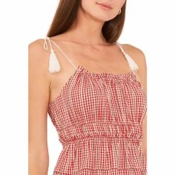 Deals 🔔 Chelsea & Violet Scoop Neck Tie Shoulder Ruffe Tiered Hem Sleeveless Gingham Print Top Deep Scarlet 😀 -Chelsea & Violet Sales unnamed file 946