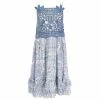 Promo ✨ Chelsea & Violet Big 👧 Girls 7-16 Sleeveless Square Neck Smocked Back Lace Trim Ruffle Hem Printed 👗 Dress Blue ⌛