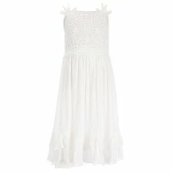Cheapest 🧨 Chelsea & Violet Big 👧 Girls 7-16 Sleeveless Square Neck Smocked Back Lace Trim Ruffle Hem 👗 Dress White 🔥