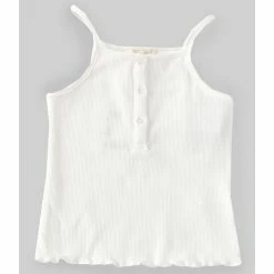 New ❤️ Chelsea & Violet Little 👧 Girls 2T-6X Lettuce Hem Henley Rib Tank Yellow 🔔